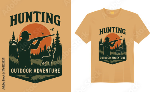 Hunter, animal, hunting gun vector graphics t-shirt design.