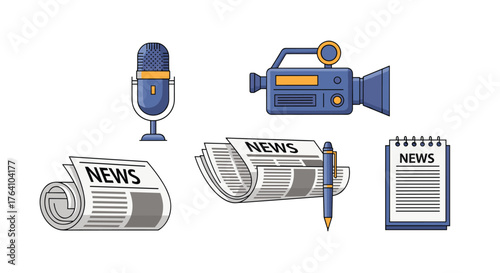 News Media Equipment Collection for Journalism and Reporting.