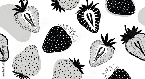 Monochrome Strawberry Pattern: A Delightful Fruit Design.