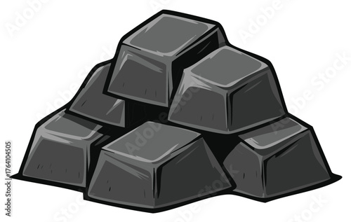 Pile of Rectangular Gray Metal Bars in Stacked Cartoon Style