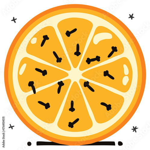 Orange slice with cloves cartoon illustration for holiday or christmas decorations