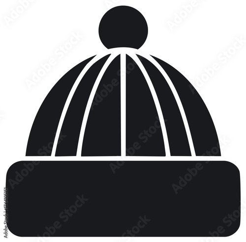 Winter knit cap with a pompom - illustration, beanie hat, ski hat or toque in black and white