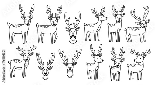Vector art of set of handdrawn deer illustrations