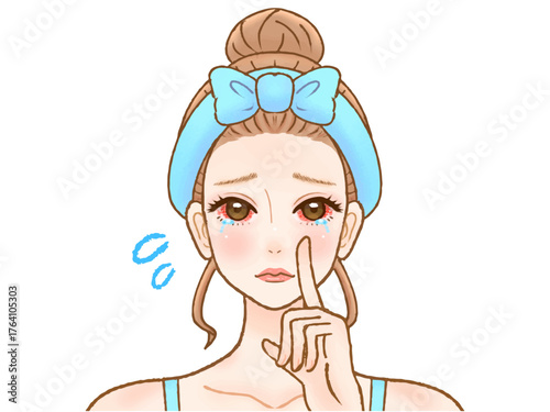 両目が充血して涙目になる大人女性のイラスト素材2