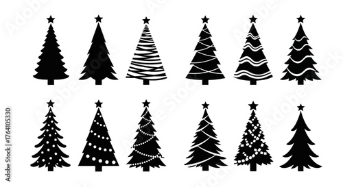 Vector art of collection of stylized christmas trees