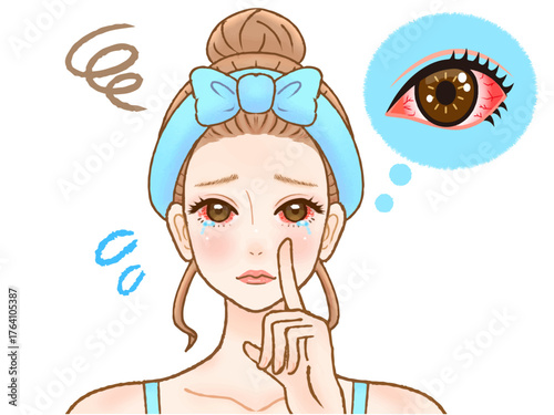 両目が充血して涙目になる大人女性のイラスト素材