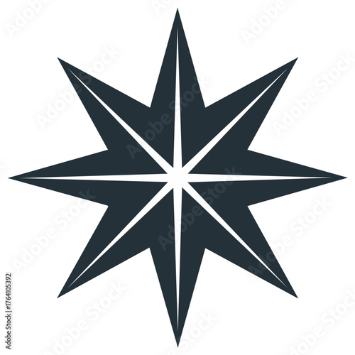 Minimalist eight pointed star icon a geometric symbol for direction and navigation