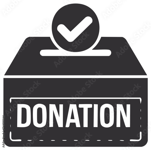 Donation Box with Checkmark Icon for Charitable Giving and Community Support