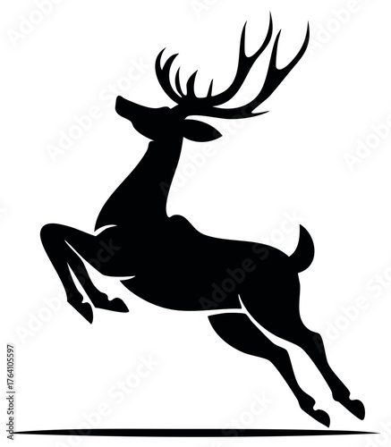 Black silhouette of deer leaping or jumping, wild animal vector illustration