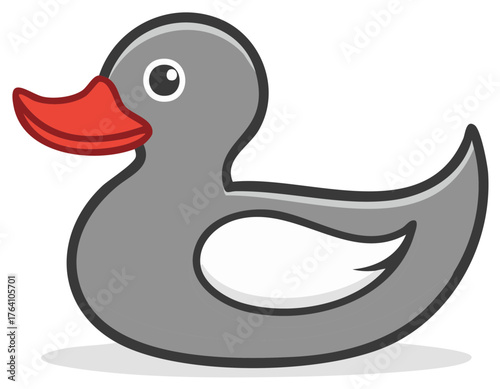 Cute Gray Rubber Duck Toy with Red Beak Cartoon Vector Illustration