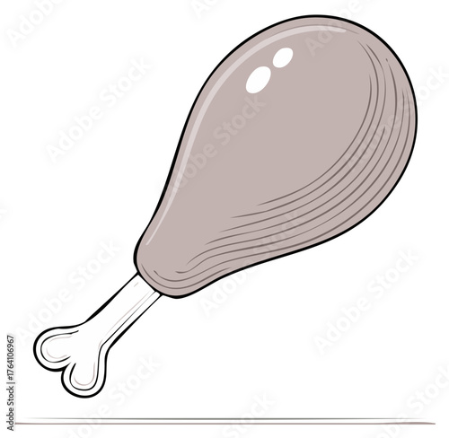 Chicken Leg Cartoon Isolated, Cooked Meat, Poultry Thigh, Bone Dinner Icon, Vector Illustration