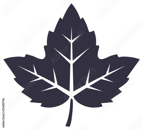 Stylized Grape Leaf in Monochrome Elegant Vine Leaf Design for Wine or Autumnal Concept