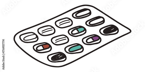 Illustration of blister pack capsules medicine healthcare pharmaceutical drugs medication treatment remedy cure