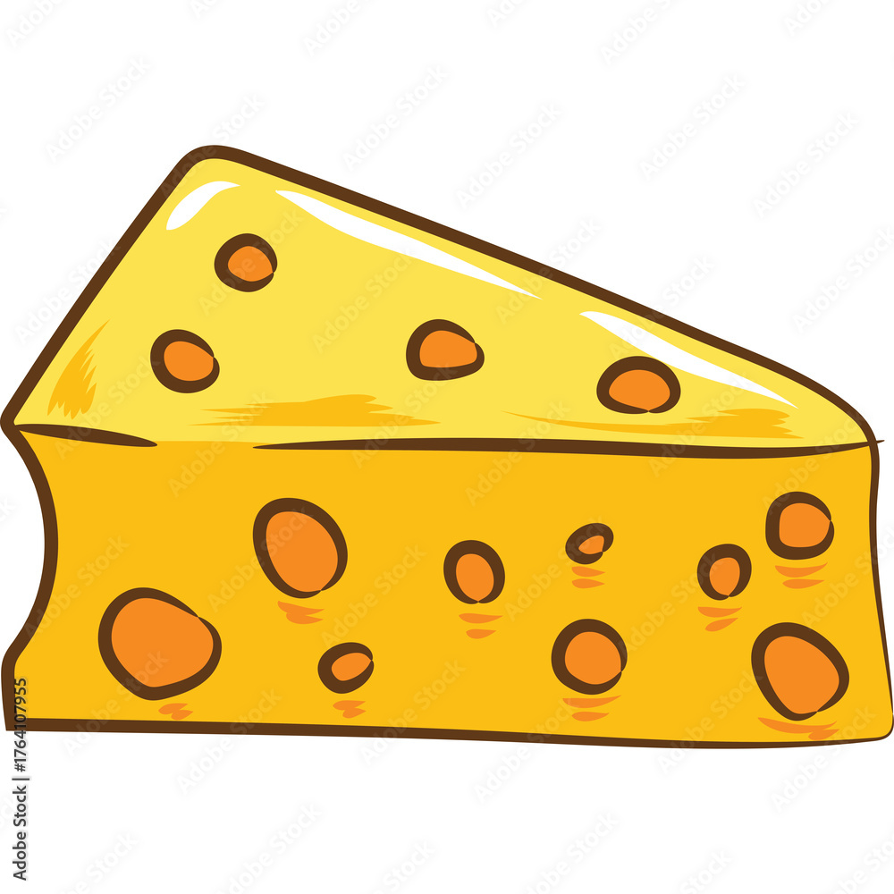 Fototapeta premium A Slice of Yellow Cheese With Round Holes and Orange Hue Isolated on a Transparent Background