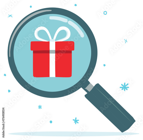 Finding a Festive Gift Box Through a Magnifying Glass for Christmas Holidays