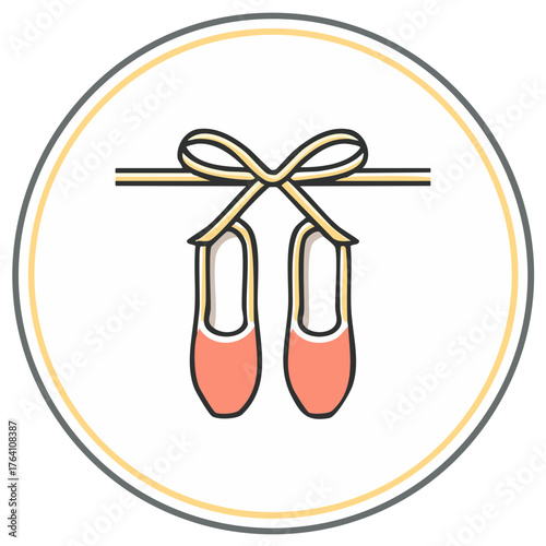 Hanging pointe shoes with ribbon bow, ballet dancer accessory vector icon