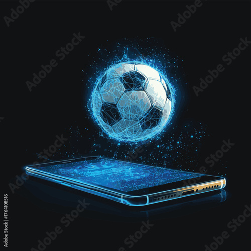 Wallpaper Mural Football ball floating above smartphone screen with blue light trails   , vector style simple color Torontodigital.ca