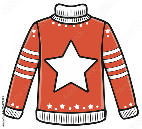 Holiday Season Festive Red Sweater with Star Pattern Illustration