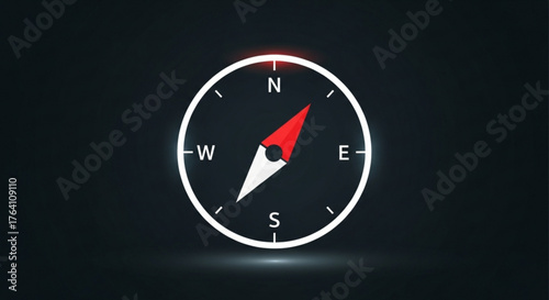 Illuminated compass on dark background, perfect for navigation, direction, and exploration