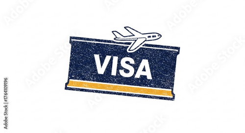 Visa stamp with airplane, representing international travel, immigration, and global business for tourism or vacation