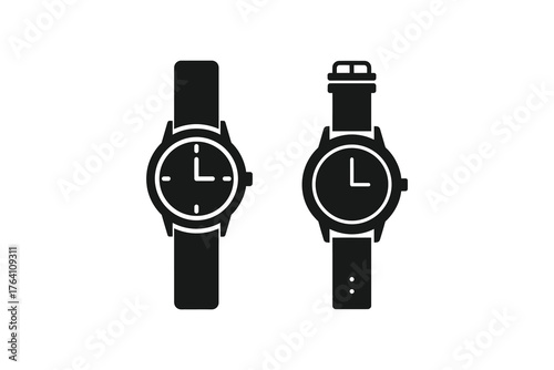 Two wristwatches isolated on white background showcase classic timekeeping with elegant design, perfect for fashion accessories and punctual lifestyle