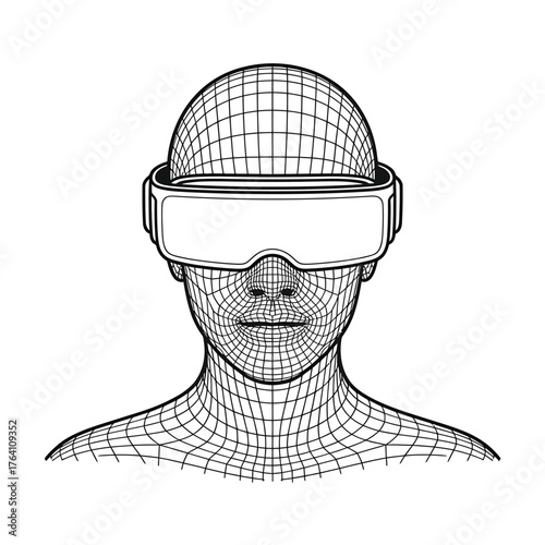 Wireframe human wearing virtual reality headset digital art