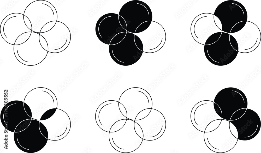 Fototapeta premium Abstract Geometric Patterns of Intersecting Circles in Black and White