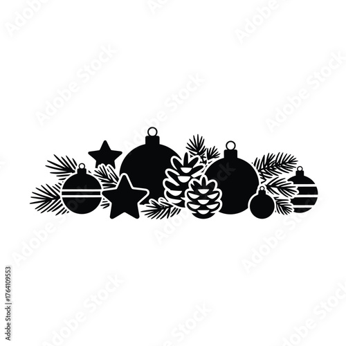Christmas ornament garland with pine cones and pine needles silhouette