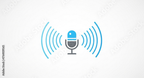 Microphone icon with sound waves, representing audio recording, podcasting, voice communication, or speech recognition technology