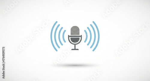 Microphone icon with sound waves, symbolizing audio recording, podcasting, voice communication, or speech recognition technology