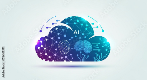 An abstract cloud with ai brain inside, representing artificial intelligence and cloud computing