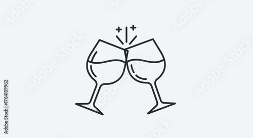 Line art illustration of two wine glasses toasting simple vector graphic of celebration, cheers, and friendship
