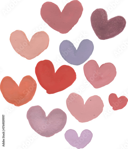 Assortment of Hand-Painted Hearts in Soft Pastel Hues