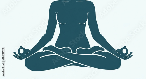 Silhouette of woman in lotus position, representing yoga, meditation, and mindfulness in a serene design