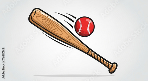 Baseball bat and ball illustration on, sporting equipment for recreational activity and competitive sport, vector design for print or web