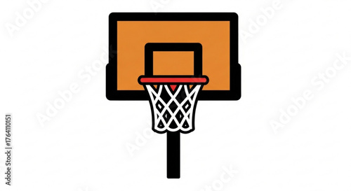 A basketball hoop with an orange backboard and a white net, showcasing a simple and classic design of the equipment