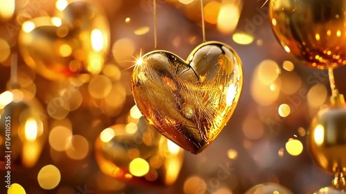 3d background features an array of shimmering golden hearts, creating a luxurious atmosphere perfect for valentines day. Ideal for love-themed designs.