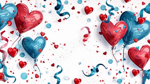 This video features an illustration with vivid blue and pink hearts. Perfect for greeting video card designs or romantic decor.