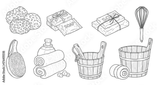 Spa Day Essentials: A Collection of Bathing and Relaxation Items.