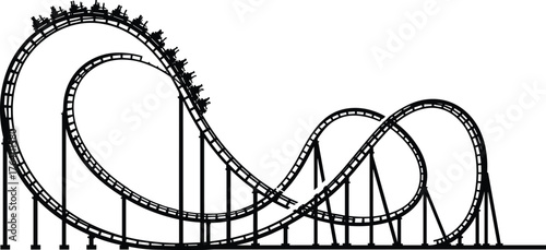 Exciting roller coaster ride with loops, twists and turns, thrilling amusement park attraction, adrenaline rush, extreme fun, outdoor entertainment, adventure experience