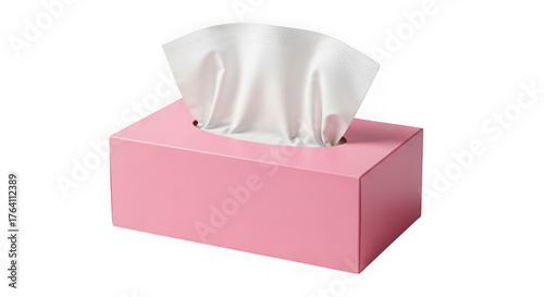 Pink tissue box with white tissues isolated on transparent background