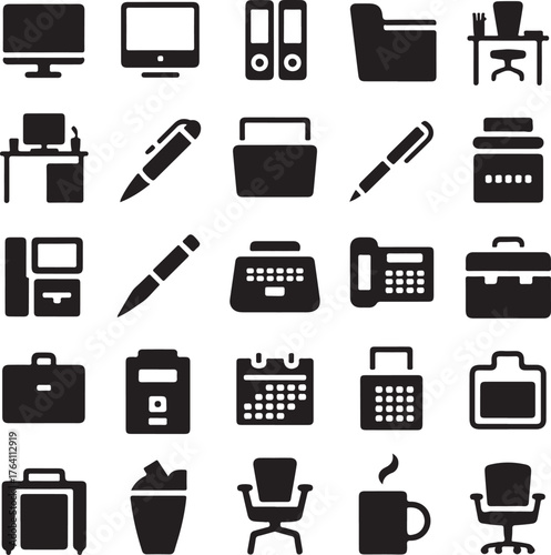 Office & Workplace Silhouette Vector Icons