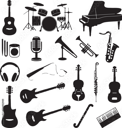 Music & Instrument Silhouette Vector Icons