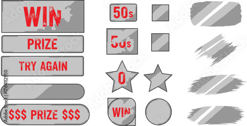 Scratch card elements vector win prize try again scratch off texture
