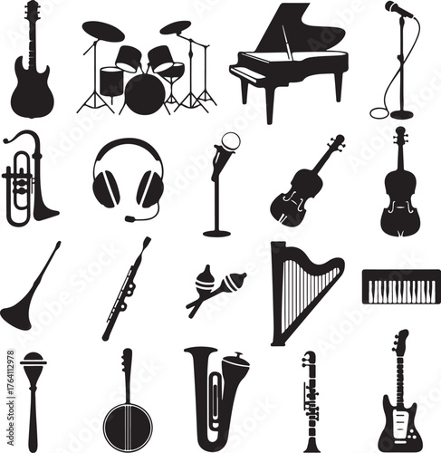 Music & Instrument Silhouette Vector Icons