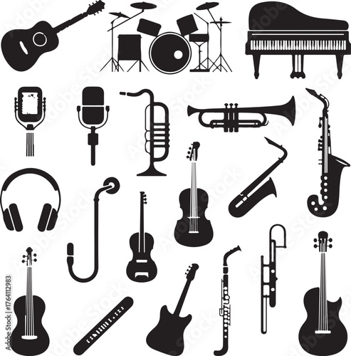 Music & Instrument Silhouette Vector Icons