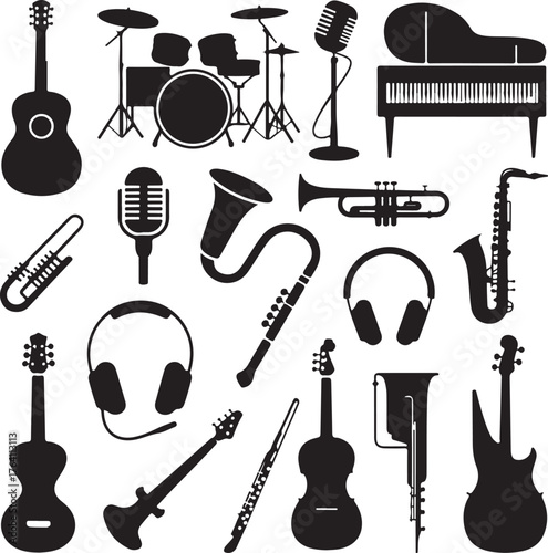 Music & Instrument Silhouette Vector Icons