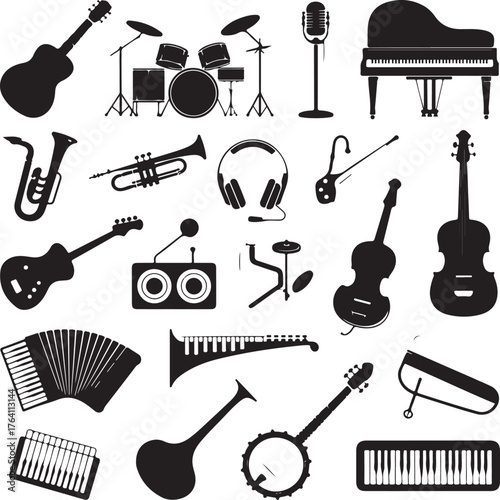 Music & Instrument Silhouette Vector Icons
