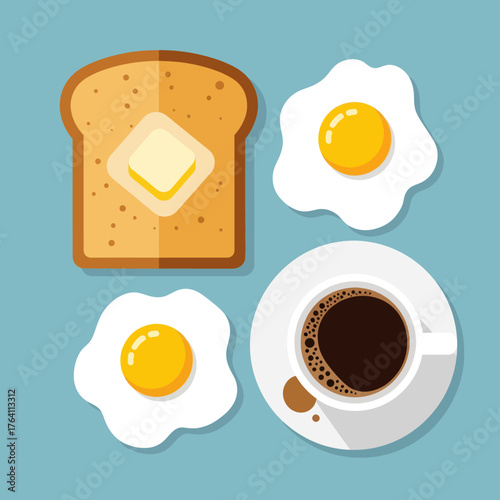 Classic breakfast with fried eggs toast and coffee.