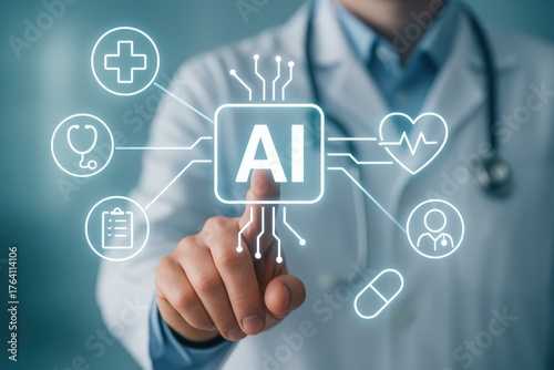 Healthcare Professional Using AI Technology for Medical Innovations and Patient Care in Modern Medicine